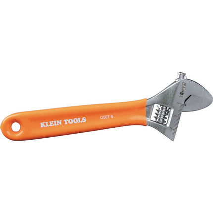 Klein Tools O5076 Adjustable Wrench, Precision Forged 1 1/2-Inch Extra-Capacity Jaw, SAE and Metric Scales, Plastic-Dipped Handle, 6-Inch