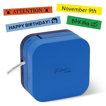 Rotuladora Brother P-Touch Cube para smartphone, tecnología inalámbrica Bluetooth, múltiples plantillas disponibles, compatible con Apple y Android – Azul