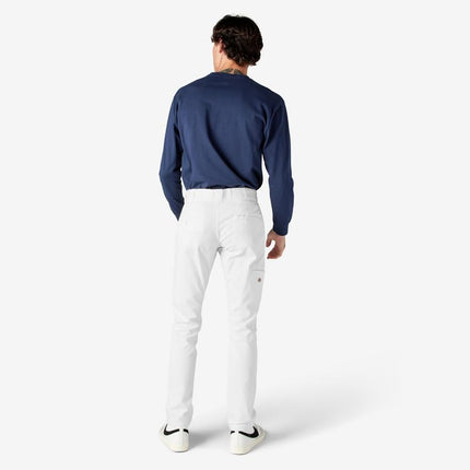 Pantalones de trabajo Dickies Skinny Straight de doble rodilla para hombre - Duraderos, ajuste delgado, uniforme industrial y ropa de trabajo, blanco V1, 34W x 30L