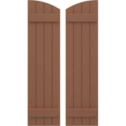Ekena Millwork ARW101BE414X48BTH Americraft Four 2 Exterior Real Wood Joined Board-n-Batten Shutters w/Elliptical Top (Per Pair), 14"W x 48"H, Burnt Toffee