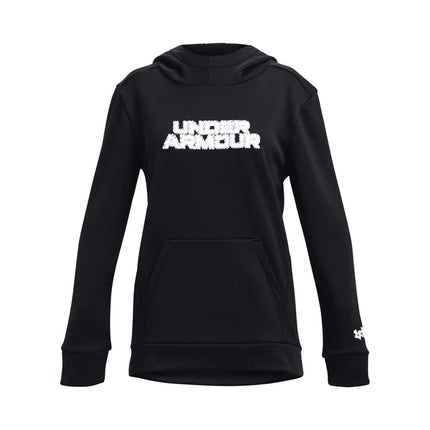 Under Armour Girls' Standard Fleece Branded Hoodie, (001) Black / / White, Youth Medium