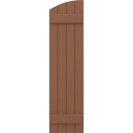 Ekena Millwork ARW101BE414X48BTH Americraft Four 2 Exterior Real Wood Joined Board-n-Batten Shutters w/Elliptical Top (Per Pair), 14"W x 48"H, Burnt Toffee