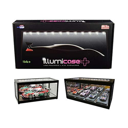 Collectible Display Show Case Illumicase+ with LED Lights and Mirror Base and Back for 1/64 1/43 1/32 1/24 1/18 Scale Models by Illumibox