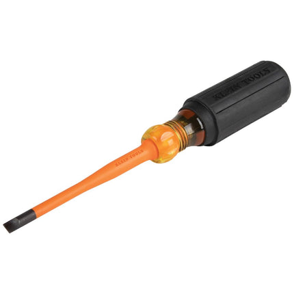 Klein Tools 6924INS 1000V Slim Tip Insulated Screwdriver, 4-Inch Round Shank, 1/4-Inch Cabinet Tip, Cushion Grip Handle