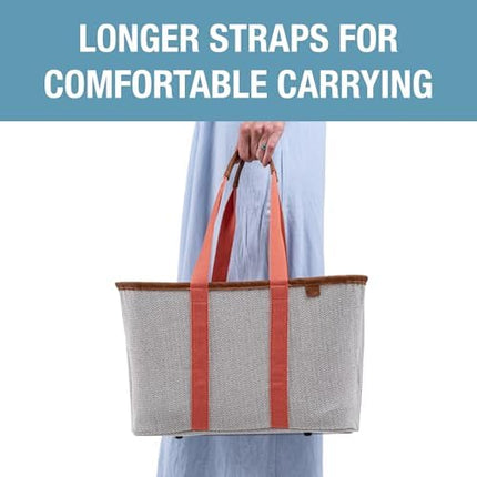 CleverMade Collapsible LUXE Tote, Rose Herringbone - 30L (8 Gal) Structured Tote Bag with Handles and Reinforced Bottom - Reusable Grocery Bag, Shopping Bag, Utility Tote Bag