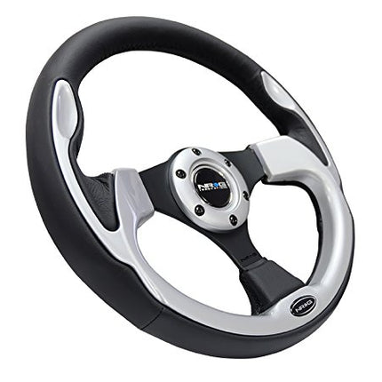 NRG Innovations NRG-RST-001SL Reinforced Steering Wheel- 320mm Sport Steering Wheel with Black Leather/Silver Molded Trim