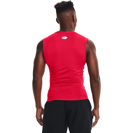 Camiseta sin mangas de compresión HeatGear para hombre de Under Armour, Rojo (600)/Blanco, M