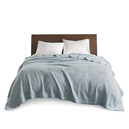 Madison Park Soft Certified 100% Egyptian Cotton Breathable Cozy Blanket, Premium Waffle Knit Classic Design, Luxury All Season Lightweight Cover for Bed, Couch and Sofa, Light Blue King(108"x90")