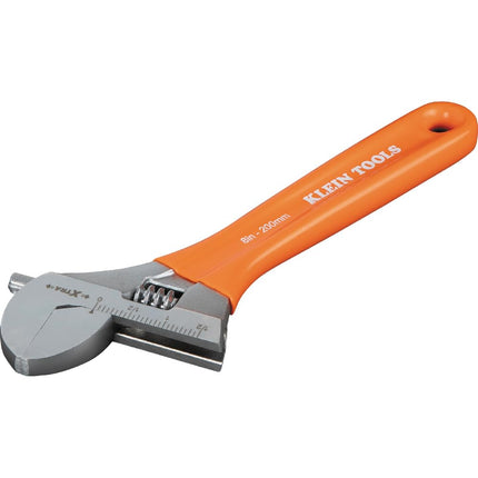 KLEIN TOOLS O5098 Adjustable Wrench, Extra-Wide Jaw, Forged Heat-Treated Alloy Steel, SAE and Metric Scales, Plastic-Dipped Handle, 8-Inch