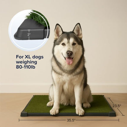 PETMAKER - Dog Grass Mat with Tray - 35.5" x 23.5" Reusable Dog Pee Pads - Artificial Grass Mat for Indoor Outdoor