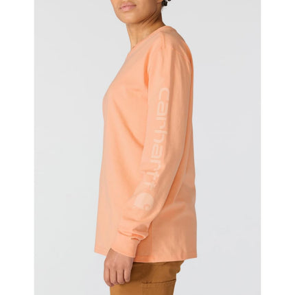 Carhartt Women's Loose Fit Heavyweight Long-Sleeve Logo Sleeve Graphic T-Shirt, Coral Reef, 2X