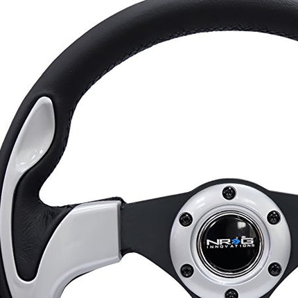 NRG Innovations NRG-RST-001SL Reinforced Steering Wheel- 320mm Sport Steering Wheel with Black Leather/Silver Molded Trim