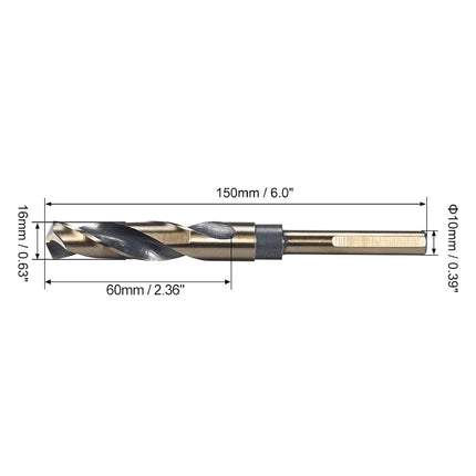 uxcell Reduced Shank Twist Drill Bits 16mm Black Nitride & Gold Titanium Coated High Speed Steel 4341 with 10mm Shank for Stainless Steel Alloy Metal Plastic Wood