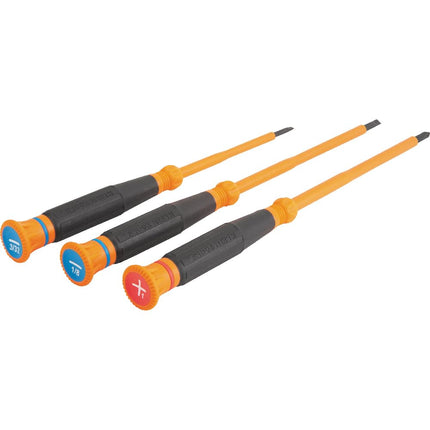 Klein Tools 85613INS Mini Precision Screwdriver Set, 1000V Rated Insulated Screwdrivers, 1 Phillips, 3/32, 1/8-Inch Slotted Tips, 3-Piece