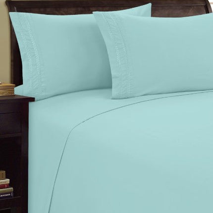 Elegant Comfort ® 1800 Thread Count CHAIN DESIGN Egyptian Quality Luxurious Silky Soft WRINKLE & FADE RESISTANT Hypoallergenic 4 pc Sheet set, Deep Pocket Up to 16" Queen Aqua