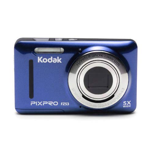 Cámara digital KODAK PIXPRO Friendly Zoom FZ53 con LCD de 2,7 pulgadas (azul) con estuche rígido de viaje Knox Gear, tarjeta SD de 16 GB y batería de repuesto y cargador de viaje (4 artículos)
