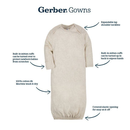 Gerber Baby 4-Pack Gowns, Sheep Grey, Preemie