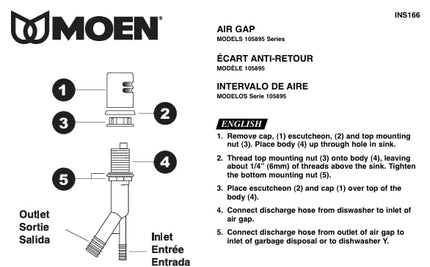 Moen 105895NL Kitchen Air Gap, Polished Nickel