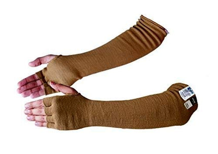 Kevlar Cut & Heat Resistant Designer Arm Sleeves with Finger Openings - 18 inches by Kezzled, Desert Tan, Large