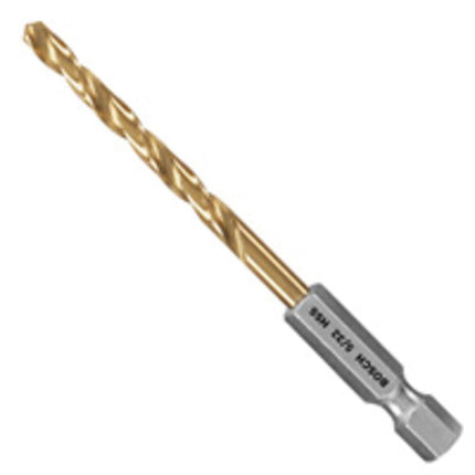 BOSCH TI2137IM 1-Piece 5/32 In. x 3-1/8 In. Titanium Nitride Coated Metal Drill Bit Impact Tough with Impact-Rated Hex Shank Ideal for Heavy-Gauge Carbon Steels, Light Gauge Metal, Hardwood