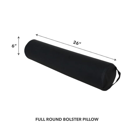 ForPro Full Round Bolster, Black, Oil and stain-resistant, for Massage and Yoga, 6” R x 26” L
