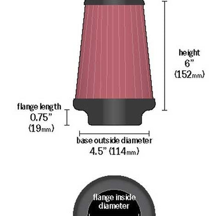 K&N Universal Clamp-On Air Filter: High Performance, Premium, Washable, Replacement Filter: Flange Diameter: 2.5 In, Filter Height: 6 In, Flange Length: 0.75 In, Shape: Round Tapered, RU-5062XD