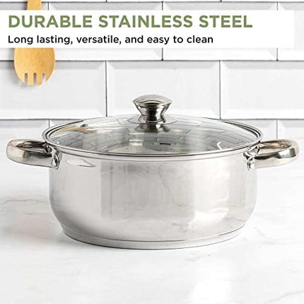 Ecolution Pure Intentions Dutch Oven – Features Tempered Glass Lid, Stay-Cool Handles, and Encapsulated Bottom – Oven Safe – Curbside Recyclable Stainless Steel – 5 Quarts
