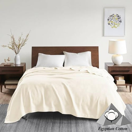 Madison Park 100% Egyptian Cotton King Size Bed Blanket for Summer Ivory
