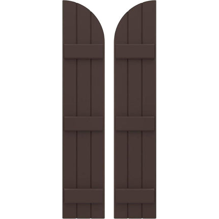 Ekena Millwork ARW401BQ311X37TBH Americraft Three 3 Exterior Real Wood Joined Board-n-Batten Shutters w/Arch Top (Per Pair), 10 1/2"W x 37"H, Raisin Brown
