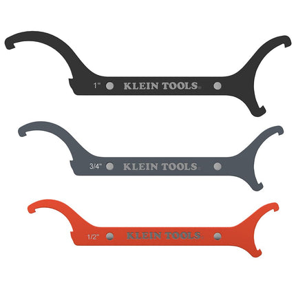 KLEIN TOOLS 50901R Conduit Locknut Wrench Set, 1/2, 3/4 and 1-Inch, Straight Compact Alloy Steel Design Tightens and Loosens Locknuts in Tight Spaces, 3-Piece