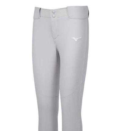 Mizuno Girls Belted Stretch Softball Pant, Grey, Youth XL