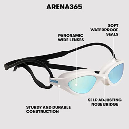 arena 365 Swimming Goggles, Anti Fog Lenses, Goggles for Swimming with Wide Lenses, UV Protection, Self Adjusting Nose Bridge