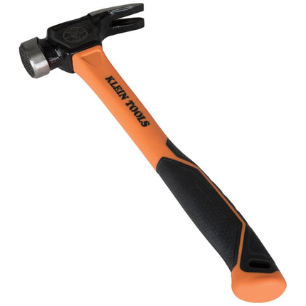 Martillo de garra Klein Tools 832-26 para liniero, 26 onzas, mango de fibra de vidrio, servicio pesado para postes de servicios públicos, cara fresada, naranja de alta visibilidad