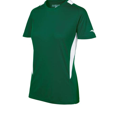 Camiseta de cuello redondo de sóftbol femenino juvenil Mizuno, bosque-blanco, pequeña