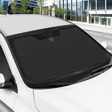 Motor Trend Front Windshield Sun Shade - Jumbo Accordion Folding Auto Sunshade for Car Truck SUV - Blocks UV Rays Sun Visor Protector - Keeps Your Vehicle Cool - 66 x 27 Inch (Black)