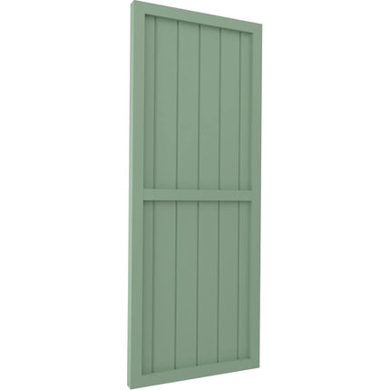 Ekena Millwork ARW101BF621X33TGH Americraft Six Exterior Real Wood Two Equal Panel Framed Board-n-Batten Shutters (Per Pair), 21"W x 33"H, Track Green