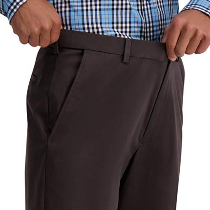 Haggar Men's Iron Free Premium Khaki Classic Fit Flat Front Expandable Waist Casual Pant Regular and Big & Tall Sizes, Espresso, 44W x 29L