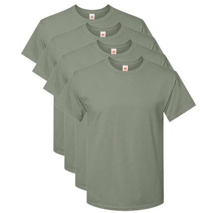 Hanes Men's Essential-t Cotton T-Shirt, Athletic Crimson_Discontinued, Stonewash Green - 4 Pack, Large