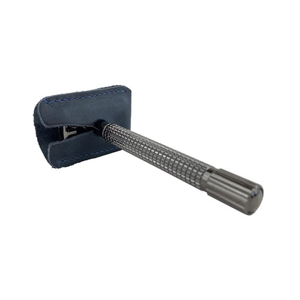 Hide & Drink Leather Double Edge Safety Razor Head Protective Sheath/Shaving Travel Cover Handmade Slate Blue