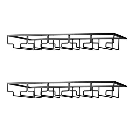FOMANSH Wine Glass Rack - Under Cabinet Stemware Wine Glass Holder Glasses Storage Hanger 2 Pack Metal Organizer for Bar Kitchen 5 Rows Black