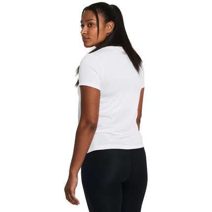 Under Armour Women's Velocity Solid Short Sleeve V Neck T Shirt, (100) White / / Metallic Silver, XS