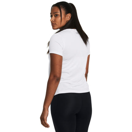 Under Armour Women's Velocity Solid Short Sleeve V Neck T Shirt, (100) White / / Metallic Silver, XXL