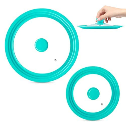 Modern Innovations Universal Lids (Set of 2) Fits 7 to 12-Inch Cookware, Silicone Replacement Pan Lid, Glass Top Covers for Skillets, Pots, Frying Pans, Cast Iron - Turquoise | Teal