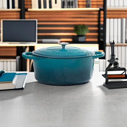 Crock Pot 109475.02 Artisan Non-Stick Surface, 7 Quart Cast Iron Dutch Oven, Teal Ombre