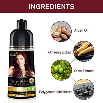 Herbishh Burgundy Red Hair Color Shampoo for Gray Hair Coverage 500ml