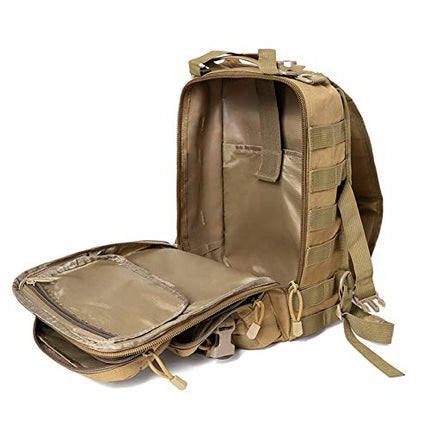 hopopower Tactical Sling Bag Pack Military Assault Rucksack Shoulder Bag Backpack Chest Pack Handbag Waterproof for Travel School Hiking Camping Trekking Exploring Fishing Hunting, Tan