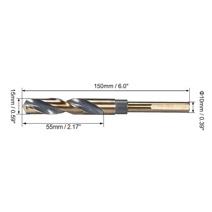 uxcell Reduced Shank Twist Drill Bits 15mm Black Nitride & Gold Titanium Coated High Speed Steel 4341 with 10mm Shank for Stainless Steel Alloy Metal Plastic Wood
