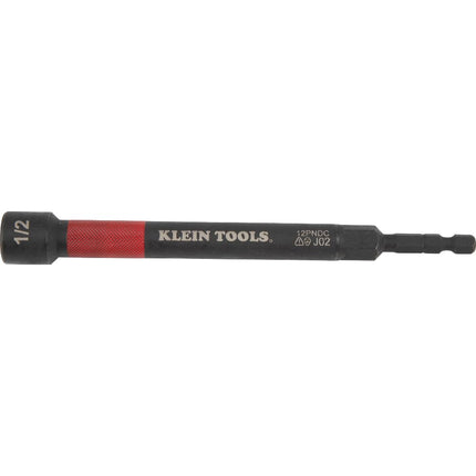 Klein Tools 12PNDC 1/2-Inch Magnetic Color-Coded Power Nut Setter, SAE, Impact-Rated Hex Nut Driver with 5-Inch Extended Reach Shaft