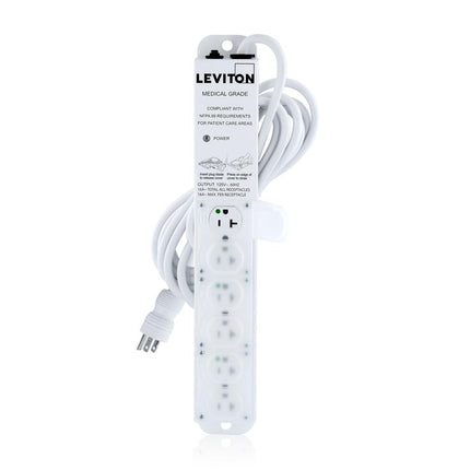 Leviton 5306M-2N5 20 Amp Medical Grade Power Strip, 6-Outlet, 15' Cord, Image