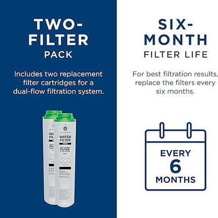 GE FQK2J Under Sink Water Filter Replacement | Dual Flow | Reduces Sediment, Rust & Other Impurities from Water | Replace Every 6 Months for Best Results | 2 Water Filters Light Gray